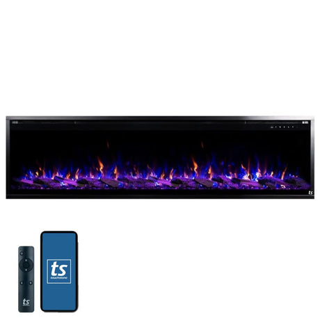 Touchstone Sideline Elite Pro 72-Inch Smart Electric Fireplace- Wall-Mount/Recessed Installation- 6 Realistic Flame Colors- 13-Color Down Lighting- Crackle Sound- 1500/750W Heater w/Thermostat Touchstone