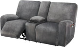 ULTICOR Reclining Loveseat with Middle Console Slipcover, 8-Piece Velvet Stretch Sofa Covers, 2 seat Loveseat Recliner Cover, Thick, Soft, Washable(Dark Grey) ULTICOR