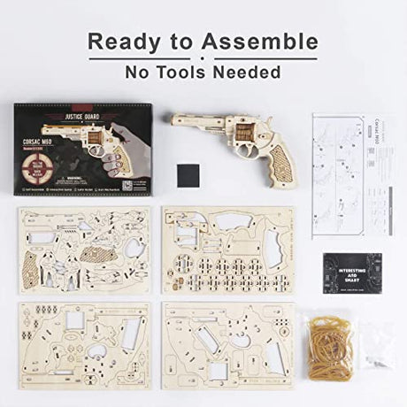 ROBOTIME 3D Wooden Puzzle Rubber Band Gun Model Toy DIY Craft Kits | Brain Teaser Gifts for Kids & Adults(Corsac M60) ROBOTIME