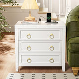 Huuger 23.6 Inch Night Stand with Charger Station and USB-C Port, 3 Drawer Nightstand, Larger Wider Bedside Table, Modern Side End Table, for Bedroom, White Nightstand Huuger