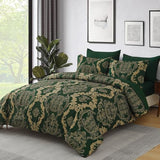 WONGS BEDDING Green Damask King Size Comforter Set, 7 Piece Texture Microfiber Comforter Bedding Set for All Season, Bed in a Bag with Comforter, Flat Sheet, Fitted Sheet, Pillowcases & Shams WONGS BEDDING