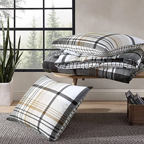 Eddie Bauer - Twin Comforter Set, Reversible Plaid Bedding with Matching Sham, Oeko-Tex Certified, Dorm Essentials (Normandy Grey) Eddie Bauer