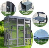 70" Large Catio Outdoor Cat Enclosure, Outdoor Cats Cage with Waterproof Cover,Wooden Walk in Cat Shelter Jumping Platforms & 2 Resting Box, UV Resistant MegaChoice