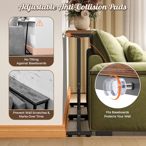 Huuger 78.7 Inch Behind Couch Table with Power Outlets, 23.9’’-34.4’’ Height Adjustable Range, Sofa Tables Narrow Long with USB-C Ports, Skinny Console Table, for Small Spaces, Rustic Brown Huuger