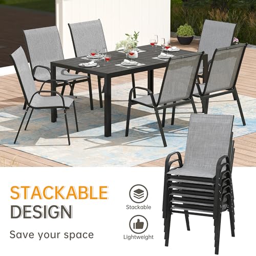 PIZZELLO 7-Piece Outdoor Dining Set Patio Dining Set for 6 Outdoor Table and Chairs All Weather Outdoor Patio Set w/Stackable Patio Chairs and HDPE Dining Table for Backyard, Garden and Poolside PIZZELLO
