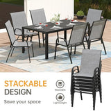 PIZZELLO 7-Piece Outdoor Dining Set Patio Dining Set for 6 Outdoor Table and Chairs All Weather Outdoor Patio Set w/Stackable Patio Chairs and HDPE Dining Table for Backyard, Garden and Poolside PIZZELLO