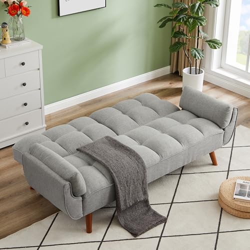 Betoko Convertible Futon Sofa Bed Sleeper Twin Size, Modern Reclining Linen Split Back Sofa Couch with Pillow Top Arm for Compact Living Room,Apartment (Grey) Betoko