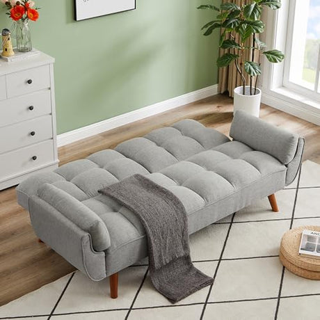 Betoko Convertible Futon Sofa Bed Sleeper Twin Size, Modern Reclining Linen Split Back Sofa Couch with Pillow Top Arm for Compact Living Room,Apartment (Grey) Betoko