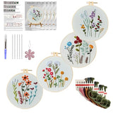 Huacan Embroidery Kits for Adults Beginner - 4 Pcs Floral Pattern Stitching Printed Bouquet DIY Sewing Kit 7.9 x 7.9 Inch (Bouquet 3)