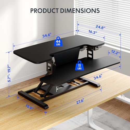 FLEXISPOT 35 inch Electric Standing Desk Converter, Motorized Stand up Desk Riser, Monitor and Laptop Workstation with Wide Keyboard Tray, Black FLEXISPOT