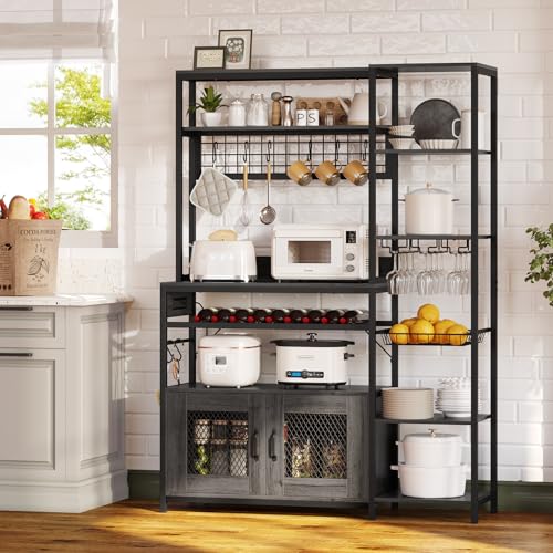 UPOSOJA 47.2in Grey Bakers Rack with Power Outlet and Ample Storage Solutions UPOSOJA