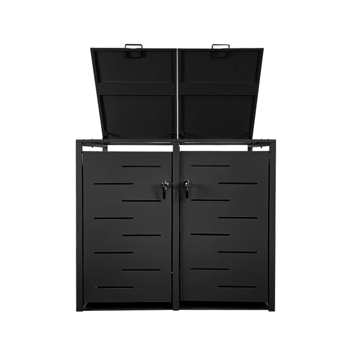 Outdoor Trash Can Storage Shed,Wheelie Bin Hideaways,Wheelie Bin Box 2 x 240L Made of Solid Steel,Weatherproof and Powder-Coated with Automatic Lid, Lockable,Perfect for Garden,Backyard (2, Black) Anxeit