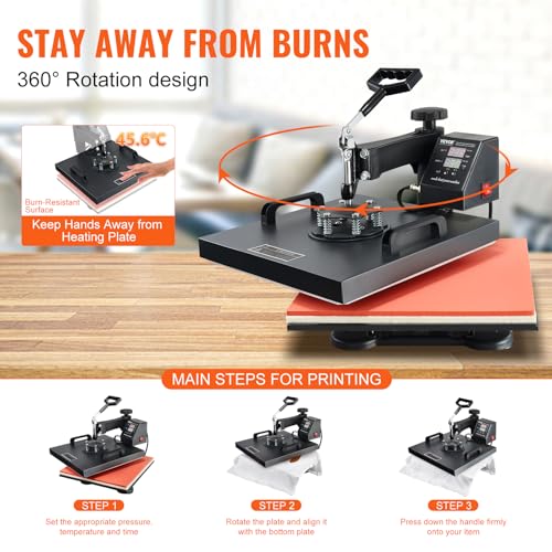 VEVOR 2 in 1 Heat Press 15x15 Inch 360° Swing Away Digital Tshirt Press Machine with 6x3 Inch Hat Press, Multifunction Combo for T Shirt Hat Cap Pillow Bag