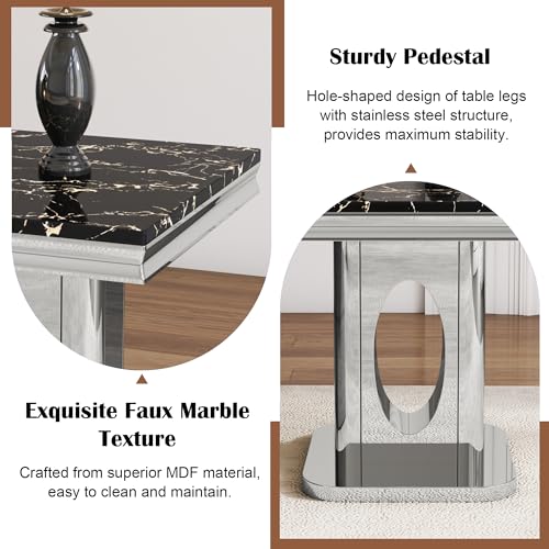 ModaWhly 47 Inch Console Table with Black Rectangular Faux Marble Top, Modern Sofa Entryway Table with Silver Stainless Steel Base for Living Room, Hallway, Entrance ModaWhly