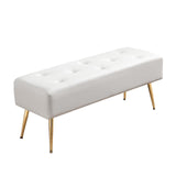 Furnimart Upholstered Tufted White Bench Ottoman with Padded Seat, Footrest Foot Stool with Sturdy Metal Leg, White Leather Bench for Bedroom Living Room Entryway Furnimart