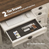 Lareth Computer Desk with Monitor Stand, 47 in Farmhouse Home Office Desk with LED Lights Power Outlets, Executive Desk with Storage for Working Gaming, Study Writing Table for Bedroom, Antique White Lareth