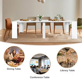 Extendable Console Table, Mid Century Modern Expandable Dining Table with Extension Leaves Holder, 20" to 118" Rectangular Dinner Table for Kitchen, Living Room (White) CWKISS