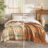 Boho Throw Blanket for Bed 80”x90”, 100% Cotton Woven Blanket for Couch Sofa, Ultra Soft 4-Layer Muslin Quilt with Diamond Pattern, Farmhouse Bed Blanket/Cover for Living Room Decor SE SOFTEXLY