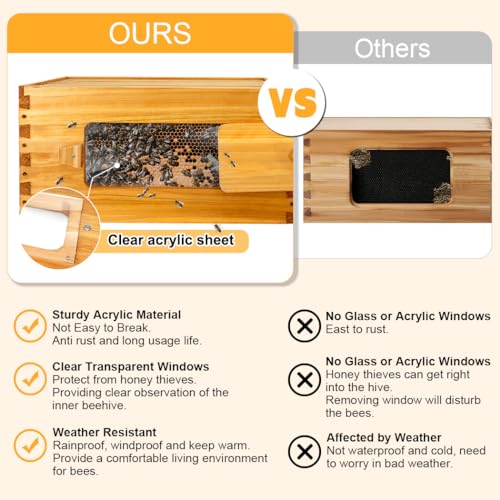 BeeCastle 10-Frame Langstroth Beehive with Windows, Beeswaxed Coated Bee Hive for Beginners with Beehive Frames and Waxed Foundations (2 Deep Bee Boxes & 1 Medium Super Bee Box) BeeCastle