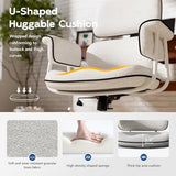 Fabric Office Chair with Granular Linen, Mid Back Vintage Desk Chair with Wheels and Wide Arms, Mid Century Modern Home Office Desk Chairs with Memory Foam Seat Cushion, Adjustable Height, White HomeZeer