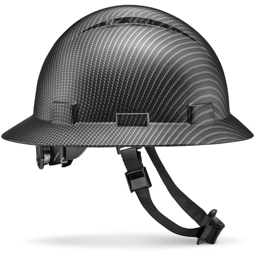 Acerpal Full Brim Non-Vented Classic Black Carbon Fiber Design Matte Finish OSHA Construction Approved Hard Hat with 6-Point Suspension Casco de construccion ACERPAL