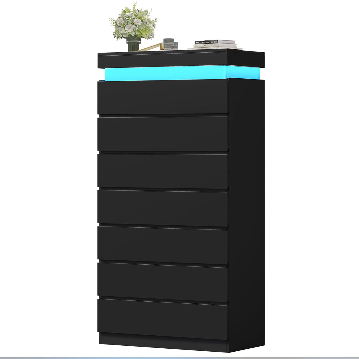 HAUOMS Tall 7 Drawer Dresser with LED Light, Black Modern Chest of Drawers for Bedroom,Closet Dressers with Drawers for Living Room, Entryway, Hallway HAUOMS