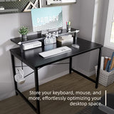 Pamray 32 Inch Small Computer Desk with Monitor Stand, Simple Office Desk with Headphone Hook for Small Spaces, Kids Study Writing Table for Bedroom, Black Pamray