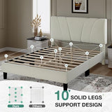 Novilla Queen Bed Frame, Queen Size Bed Frame with Wooden Slats Support, Velvet Upholstered Headboard, No Box Spring Needed, Heavy Duty Feet, Easy Assembly, White Velvet Novilla