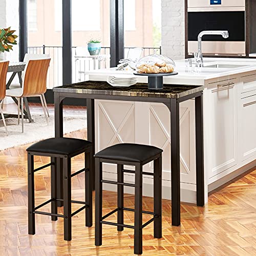 VECELO 3-Piece Bar Table and Chairs Set, 36" Rectangular Counter Height Dining Sets for Kitchen Bistro Restaurant Small Space Breakfast Nook, Brown and Black VECELO