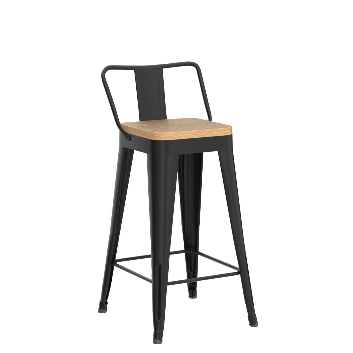 WENTMENT Metal Bar Stools Set of 4 Counter Height Bar Stools Barstools with Removable Back 24" Kitchen Bar Stools with Wooden Seat, Black - WoodArtSupply