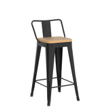 WENTMENT Metal Bar Stools Set of 4 Counter Height Bar Stools Barstools with Removable Back 24" Kitchen Bar Stools with Wooden Seat, Black WENTMENT