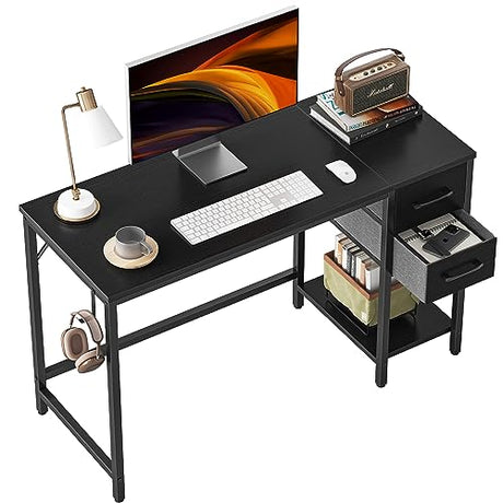 CubiCubi Computer Desk with 2 Drawers, 40 Inch Small Home Office Desk with Storage Study Writing Table, Modern Black CubiCubi