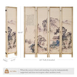 Svimi Asian Style Room Divider - 4 Panel Plum Blossom/Mountain/Calligraphy Design with Wood Frame, Freestanding Partition Screen (67″H x 64″W) (Nature, Calligraphy) Svimi