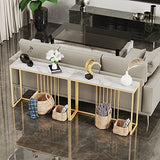 Wisfor Sintered Stone Console Table: White Entryway Table with Golden Frame - Modern Narrow Table Behind Sofa - Long Table for Hallway Foyer, 39.4x11.8x30.9 inch Wisfor