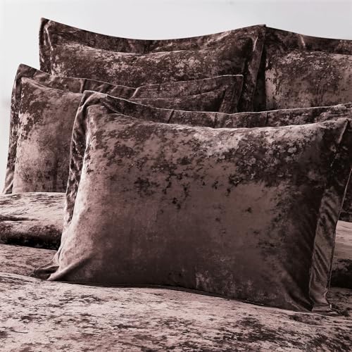 Fredsure Distressed Velvet Comforter Set, 5 Pieces Brown King, Distressed Velvet Face and Brushed Microfiber Reverse Fredsure