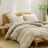BESTOUCH Duvet Cover Set 100% Washed Cotton Linen Feel Super Soft Comfortable Chic Lightweight 2 PCs Home Bedding Set Solid Almond Milk Grey Twin/Twin XL BESTOUCH