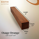 Exotic Wood Zone Osage Orange Turning Blank - 1-1/2" x 1-1/2" x 6" Kiln Dried Hardwood for Eco-Friendly Woodworking, Woodturning, Wood Lathe, Sustainable Wood, Woodcraft, DIY Projects Exotic Wood Zone