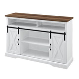 Pemberly Row Farmhouse Sliding Door Wood 52" Highboy TV Stand Console Buffet Credenza Storage Cabinet in White Pemberly Row