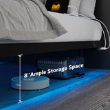 iPormis Full Size Floating Bed Frame with Charging Station and Led Light, Platform Metal Bed Frame with Heavy Duty Steel Slats Support, No Box Spring Needed, Noise-Free, Easy Assembly, Black iPormis