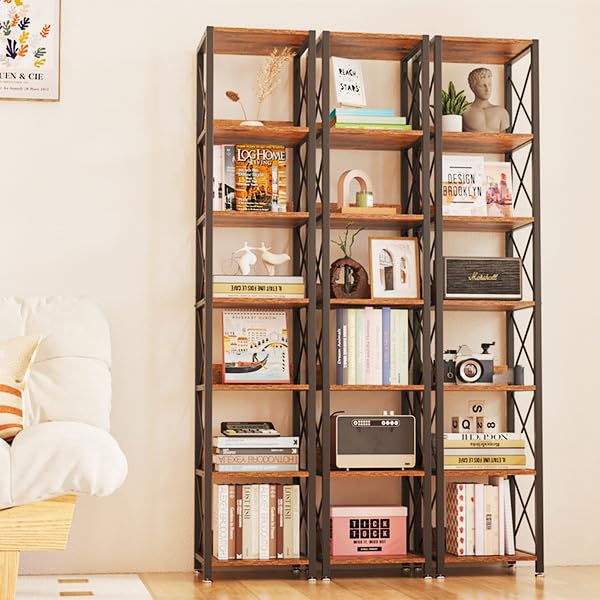 IBUYKE 6-Tier Tall Narrow Corner Bookcase for Small Space Storage in Rustic Brown IBUYKE