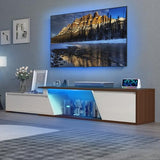 Verano Garden Extendable TV Stand with Led Lights, Wood TV Media Console with 2 Drawers & 1 Cabinet, Modern Entertainment Center Up to 90 Inch TV for Living Room Bedroom, 63" - 90.6" (White & Walnut) Verano Garden