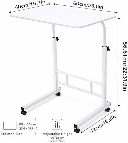 Zanbeel Mobile Standing Desk Adjustable Height for Laptop – Small Rolling Desk & Portable Table on Wheels – Small Standing Table with Wheels for Home Office (White) Zanbeel