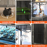 Girapow Small Bar Cart with Wheels, Liquor Cabinet with LED Light, Wine Bar Cabinet with Power Outlets, Home Mini Bar with Wine Rack, Glasses Storage for Kitchen, Dining Room, Living Room, Grey Girapow