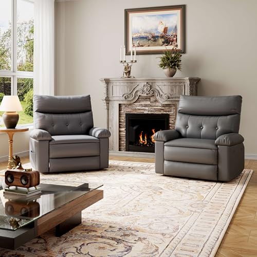 GarveeHome Oversized Recliner Chair - Faux PU Leather Manual Recliner for Adults, Lazy Chair with 1.5X Sponge Comfort Arm and Back for Living Room, Bedroom