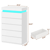 HAUOMS Tall 5 Drawer Dresser with LED Light, White Modern Chest of Drawers for Bedroom,Closet Dressers with Drawers for Living Room, Entryway, Hallway HAUOMS