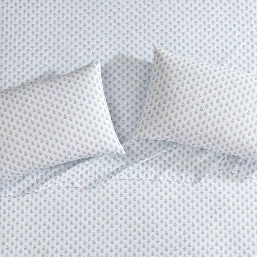 Laura Ashley - Queen Sheet Set, Crisp & Cool Sheets w/a Naturally Smooth Cotton Percale Feel, Deep Pocket, Bed Sheets with Matching Pillowcases & Fitted Sheet (Francesca Blue) Laura Ashley