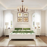 LITTLE TREE No Assembly Nightstand with 3 Drawers, Farmhouse Off-White Bedside Table for Bedroom, All Wooden Oval Nightstand with Storage LITTLE TREE