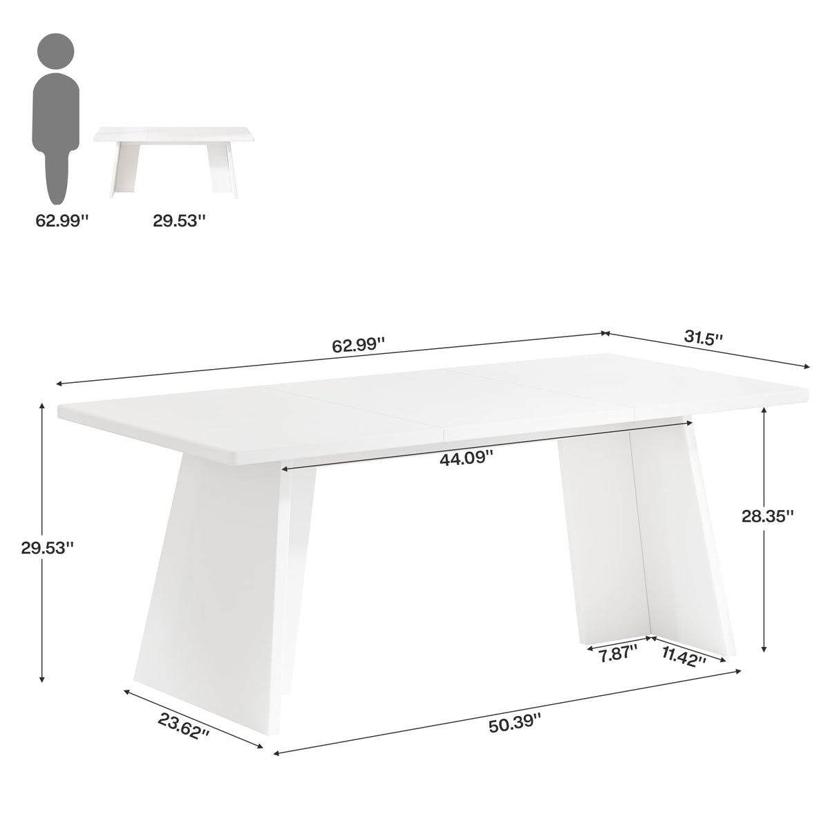 Tribesigns White Executive Desk, 63" Large Office Computer Conference Meeting Table with Wooden Robust Pedestal, Simple Modern Workstation Business Furniture for Home Office Tribesigns