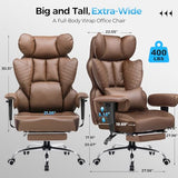 GTRACING Big and Tall Gaming Chair 400lbs Heavy Duty Office Chair with Foot Rest & Ergonomic Pocket Spring Lumbar Support, High Back 3D Saddle Shaped Cushion for Back Pain Relief, Brown GTRACING