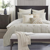 Madison Park King Comforter Set Clipped Jacquard Stripes with Buttons Boho Comforter for a King-Size Bed, Cotton Oversized Comforters with Removable Cover Boho Bedding, King Ivory 9 Piece Madison Park